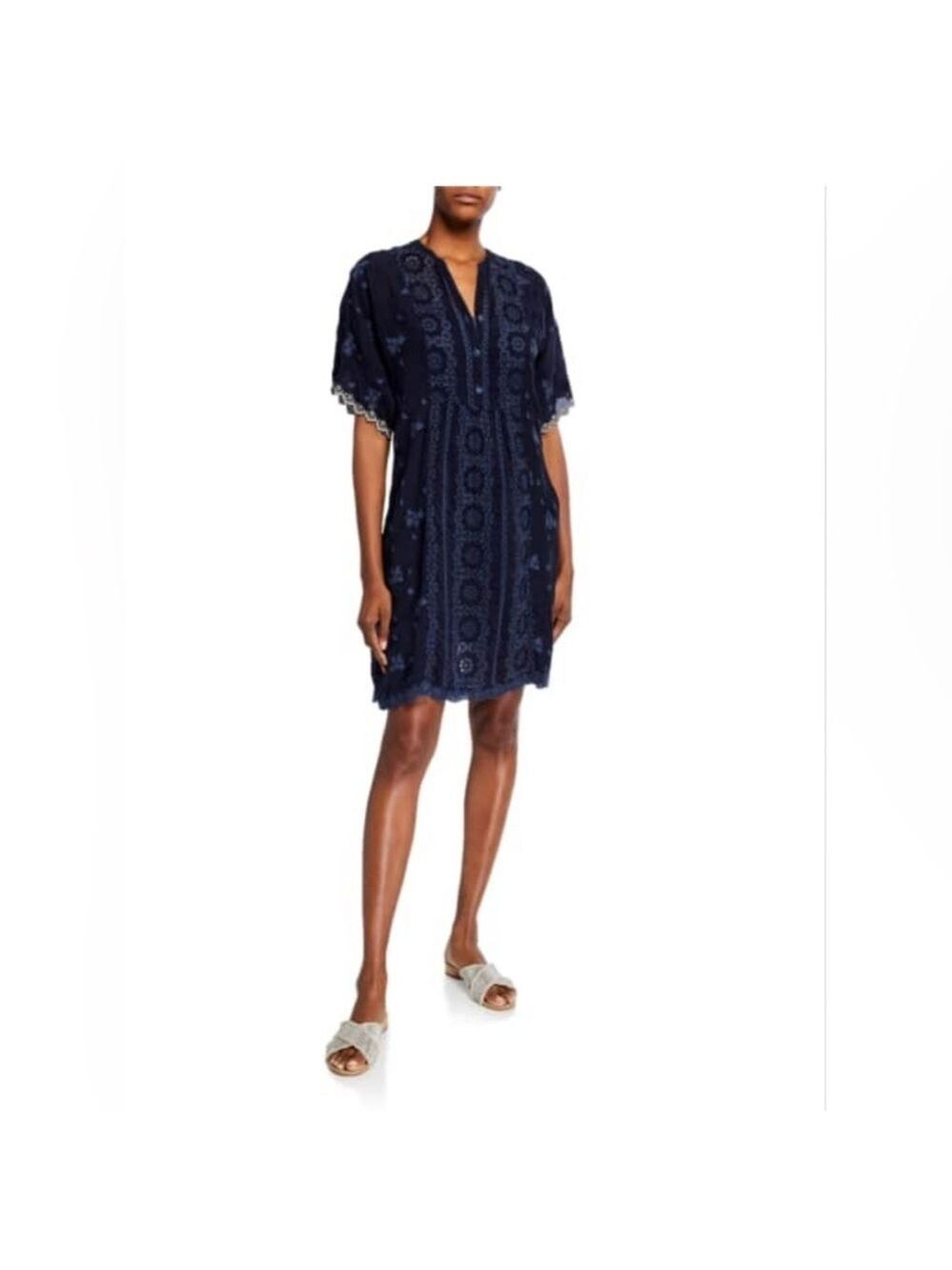 Johnny Was Blue Riza Eyelet Embroidered Shift Dress Size Small - Picture 15 of 16